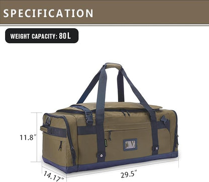 Large Duffle Bag for Travel - Men & Women, Foldable Gym Duffle Backpack, Heavy Duty Tactical Military Canvas Duffel Bags, Extra Big Carry On with Shoe Pockets, Waterproof (80L/103L)