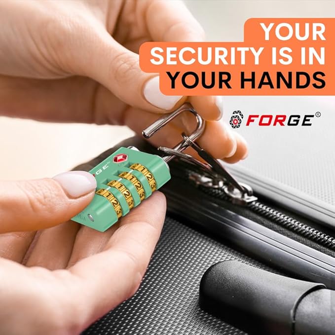 Forge Dual-Opening: Key or Combination Access Lock, TSA Approved Locks for Luggage, Pelican case, Travel, Gym, School, Stainless Steel Shackle. (Green, 4 Pk)