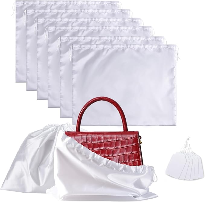 6 Pack Dust Bags for Handbags, Shoe Dust Bags for Purses, Silk Cotton Purse Cover Storage Bag(White, L-23.6 × 19.6 in)