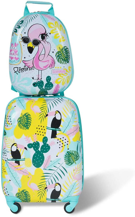 Goplus 2PC Kids Luggage, 12" & 16" Kids Carry On Luggage Set with 4 Spinner Wheels, Lightweight Rolling Spinner Suitcase for Children Toddlers Boys and Girls Travel