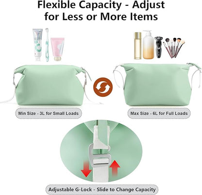 Vomgomfom 3L 6.5 Inch Silicone Toiletry Bag, Waterproof Leakproof Travel Cosmetic Organizer, Adjustable G-Buckle Compression Dopp Kit, Foldable Makeup Bag for Women & Men, Green