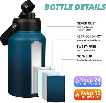BJPKPK 87oz Insulated Water Bottle, Dishwasher Safe 2/3 Gallon Water Bottle with Ergonomic Handle, BPA Free Leak Proof Water Jug,Stainless Steel Metal Flasks with Anti-slip Bottom,Vast
