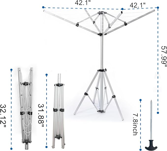 Foldable Clothes Drying Rack, 131 Feet Rotary Clothesline Outdoor for All Weather, Outdoor Clothes Drying Rack for Balcony Patio Use, Quick Dry and Sturdy Frame