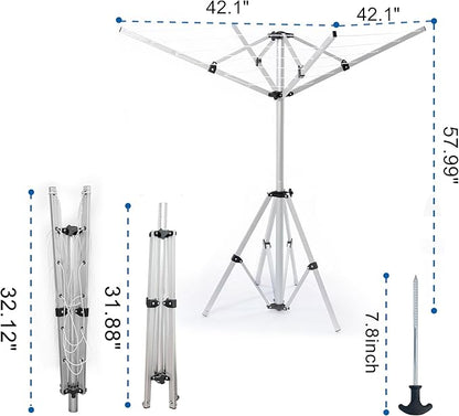 Foldable Clothes Drying Rack, 131 Feet Rotary Clothesline Outdoor for All Weather, Outdoor Clothes Drying Rack for Balcony Patio Use, Quick Dry and Sturdy Frame
