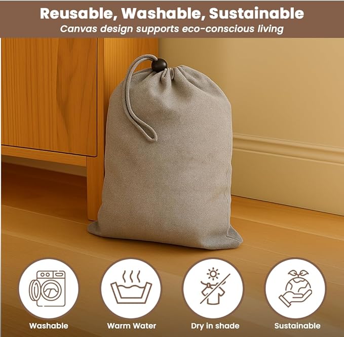 LFH Cotton Rich Shoe Storage Bags with Drawstring, Dustproof Breathable Reusable Organizer, Perfect For Travel, Dorm, Hotel, College, Gym, Easy to Carry, Machine Washable 8"x17" (Pack of 4) - Grey