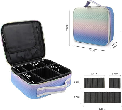 Travel Makeup Case 4 Layers Portable Makeup Train Case Cosmetic Bag Organizer Storage for Women with Adjustable Dividers and Shoulder Strap for Toiletry Travel Accessories(gradient purple)