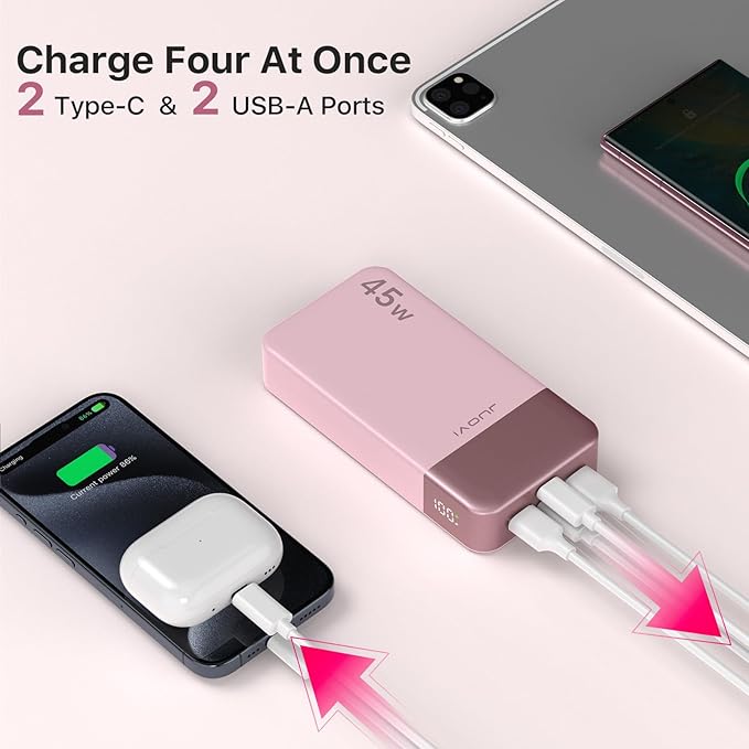 Power Bank Fast Charging, 20000mAh 45W Portable Charger, Samsung Super Fast Charging Portable Phone Charger, USB C Power Bank for MacBook, iPhone 15 14 13 Pro Samsung S24 S23 (Pink)
