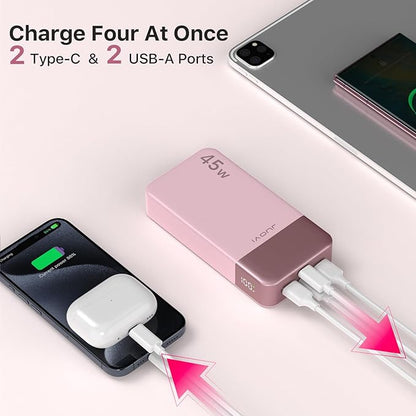 Power Bank Fast Charging, 20000mAh 45W Portable Charger, Samsung Super Fast Charging Portable Phone Charger, USB C Power Bank for MacBook, iPhone 15 14 13 Pro Samsung S24 S23 (Pink)