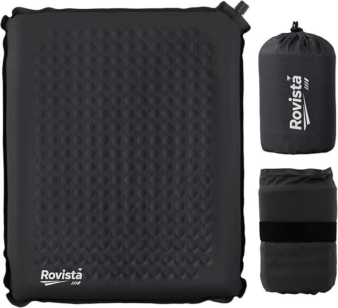 Larger Self-Inflating Airplane Seat Cushion for Long Flights – Portable Travel Cushion Airplane Seat - Memory Foam Travel Seat Cushion Providing Pressure Relief (Black)