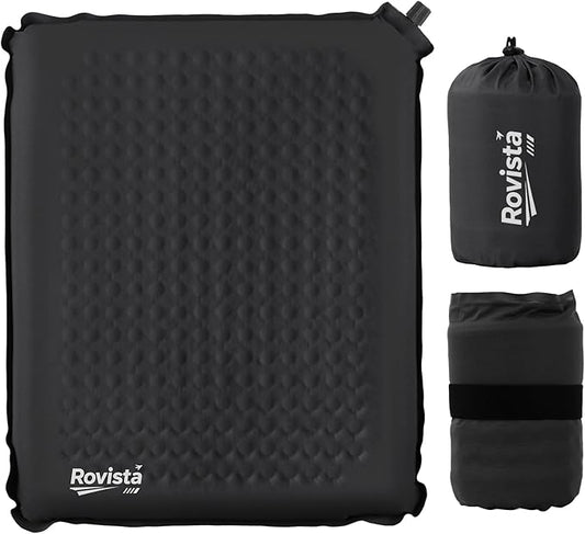 Larger Self-Inflating Airplane Seat Cushion for Long Flights – Portable Travel Cushion Airplane Seat - Memory Foam Travel Seat Cushion Providing Pressure Relief (Black)