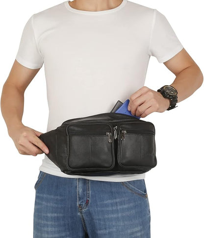 Genuine Leather Fanny Pack/Waist Bag/Organizer with Adjustable Belt, Multiple Pockets For Men and Women