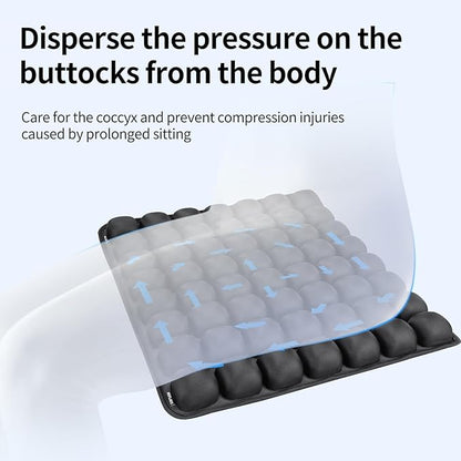 Inflatable Travel Cushion for Airplane and Car - Adjustable Air Pressure Seat Cushion for Long Flights, Office Chairs, and Travel - Portable 17.7x15.7 Inches - Black