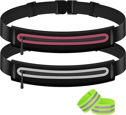 Slim Running Belt Fanny Packs for Women Man,Adjustable WaterProof Running Pouch Waist Bag for Workout Jogging,Elastic Phone Holder for Runner Comes with Reflective Armbands