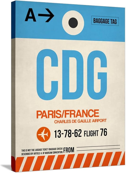 ART.COM Stretched Canvas Print CDG Paris Luggage Tag 2 by NaxArt, 24" x 32"