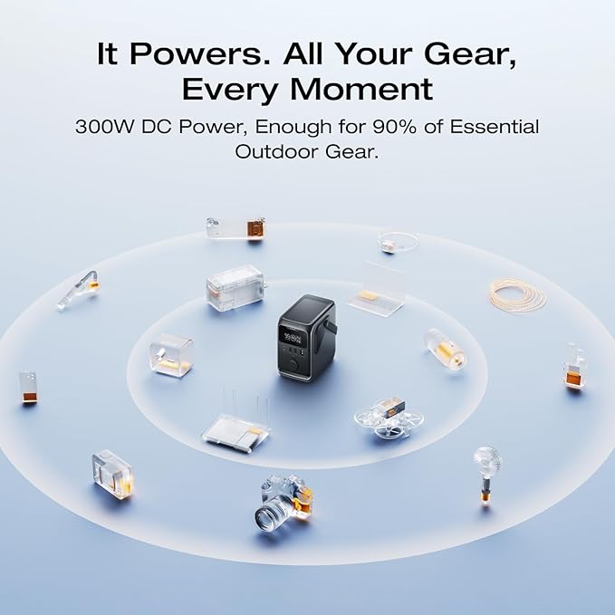 EF ECOFLOW TRAIL 300 DC Power Bank Station, 288Wh Outdoor Portable Power Station, LiFePO4 Battery, 300W DC Output, Compact Solar Generator for Camping, Travel, and Emergency Power