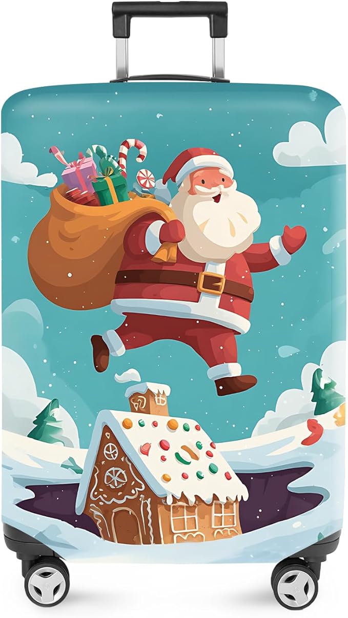 FOREVER QUEEN Santa Claus Carrying a Bag Luggage Cover Suitcase Protector Suitcase Cover Anti-Scratch,Stretchable Bag Cover Washable Durable Polyester