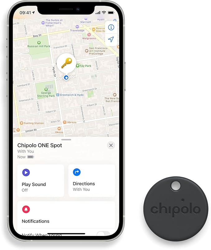 Chipolo ONE Spot - 4 Pack - Finder, Bluetooth Tracker - Works with The Apple Find My app (only for iOS) (Almost Black)