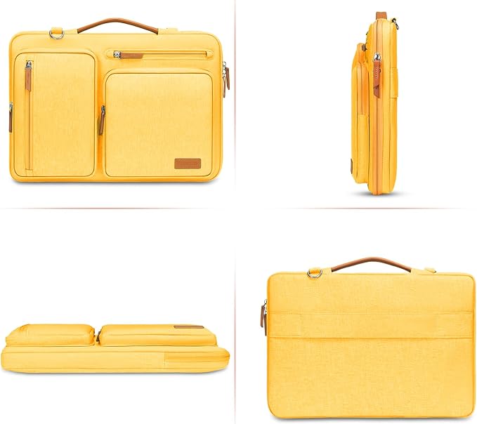 MOSISO 360 Protective Laptop Shoulder Bag,15-15.6 inch Computer Bags Compatible with MacBook Pro 16 inch, HP, Dell, Lenovo, Asus Notebook,Side Open Messenger Bag with 4 Zipper Pockets, Yellow