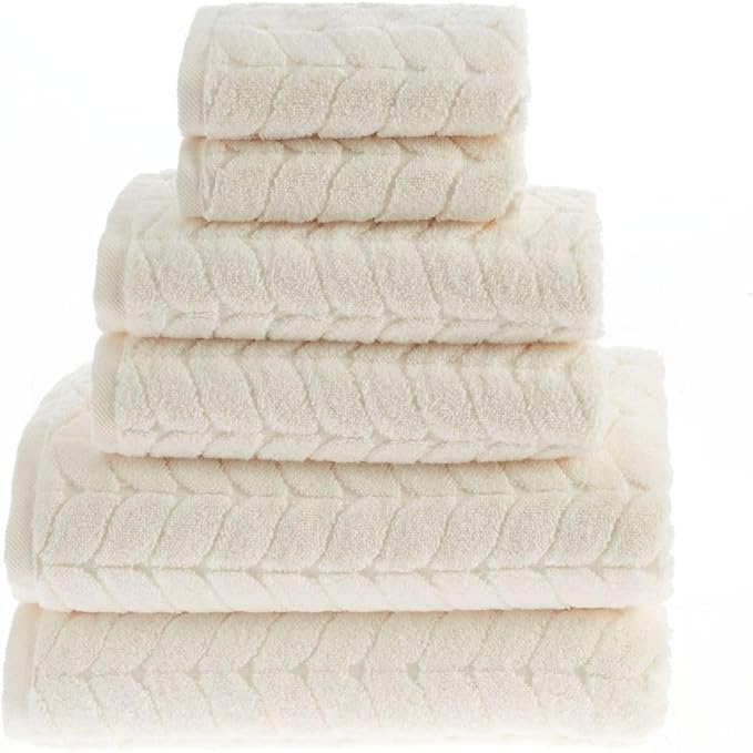 BAGNO MILANO Turkish Cotton Ultra-Soft Plush Absorbent Quick Dry Bathroom Towel Set, Made in Turkey (Cream, 6 pcs Towel Set)