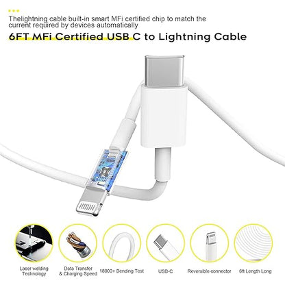 Fast Charger iPhone,i Phone Charge Cable,3Pack iPhone Charger Fast Charging 6Foot Phone Charging USB C Charge Adapter 6FT Type C to Lightning Cable for iPhone 14 Pro Max/14 Plus/13/12 Mini/11/10/XS/SE