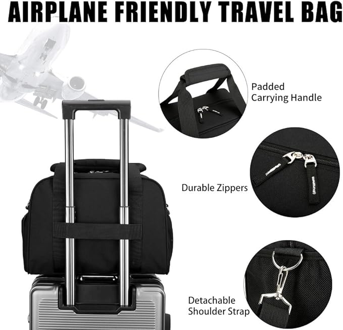 SeaRock 14 inch Small Gym Bag for Women & Men - Mini Duffle Bag Weekender & Overnight with Shoe Compartment Travel, Sports, Workout, Black