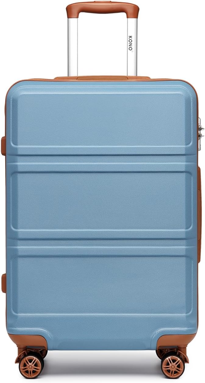 Kono 4 Piece Luggage Sets Expandable(only 28") with Spinner Wheels TSA Lock Lightweight PC+ABS Hardside Travel Rolling Suitcases 20in 24in 28in Carry on and 12in Mini Cosmetic Case Apricot Blue
