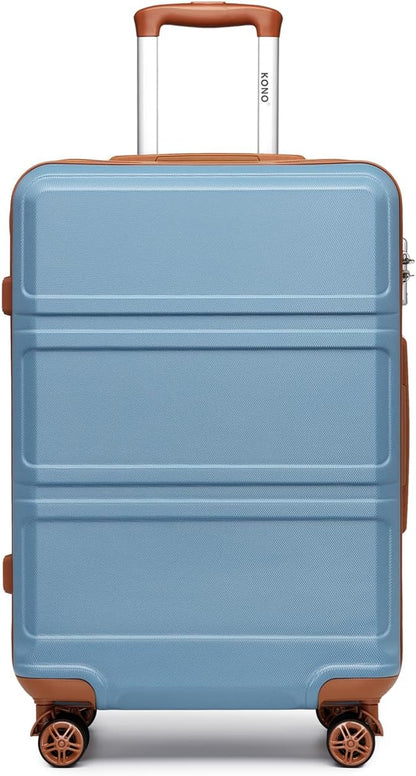 Kono 4 Piece Luggage Sets Expandable(only 28") with Spinner Wheels TSA Lock Lightweight PC+ABS Hardside Travel Rolling Suitcases 20in 24in 28in Carry on and 12in Mini Cosmetic Case Apricot Blue
