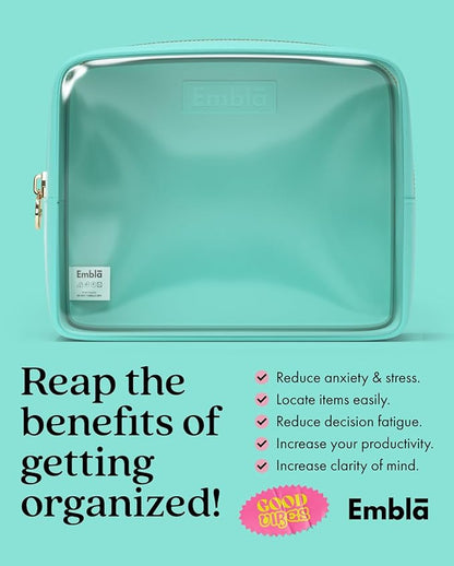 Embla London Makeup Bag Cosmetic Case, Clear Zipper Make Up Pouch and Toiletry Travel Tote, Cute Skincare Pouches for Women Girls, Preppy Purse Cosmetic Organizer, Large Makeup Bags, Cotton Candy