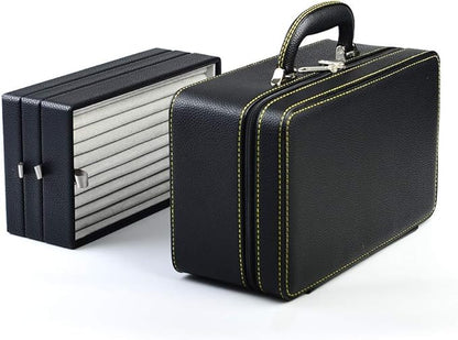 Oirlv Black Leather Jewelry Box Handmade Travel Jewelry Organizer Storage Case Holder For Girl Lady Earring,Ring,Necklace,Pendant,Watch,Bracelet.(3 layers)