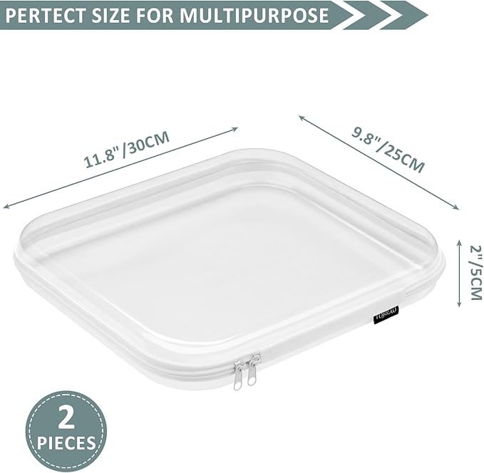 Hard Sided Clear Zipper Case for Storage- Professional-Grade Plastic Clear Zipper Pencil Case,Toy Storage Bins, Toiletry Pouch, Travel Organizer, Cosmetic Bag（White,2 Pack, L）