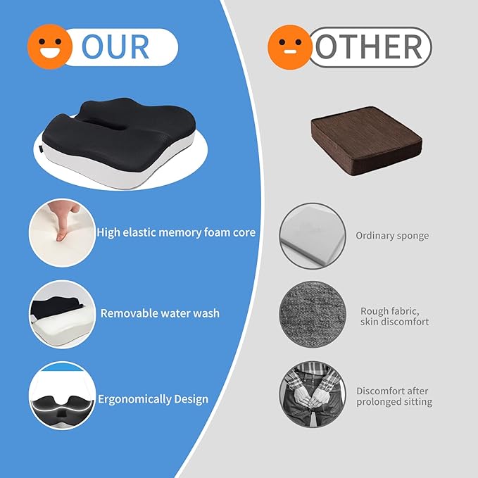 CXC Premium Seat Cushion: Orthopedic Memory Foam for Long Sitting - Tailbone Pain Relief | Extra Large Cooling Gel Chair Cushion for Office, Car, Wheelchair, Gaming | Desk Chair Comfort Ergonomic Pad