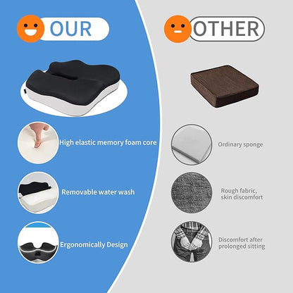 CXC Premium Seat Cushion: Orthopedic Memory Foam for Long Sitting - Tailbone Pain Relief | Extra Large Cooling Gel Chair Cushion for Office, Car, Wheelchair, Gaming | Desk Chair Comfort Ergonomic Pad