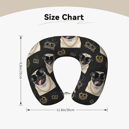 Neck Pillow Memory Foam Travel Pillows Comfortable for Airplane Flight Car Travel Office Nap and Sleeping, Funny Cushion for Head Shoulder It's Pug Life