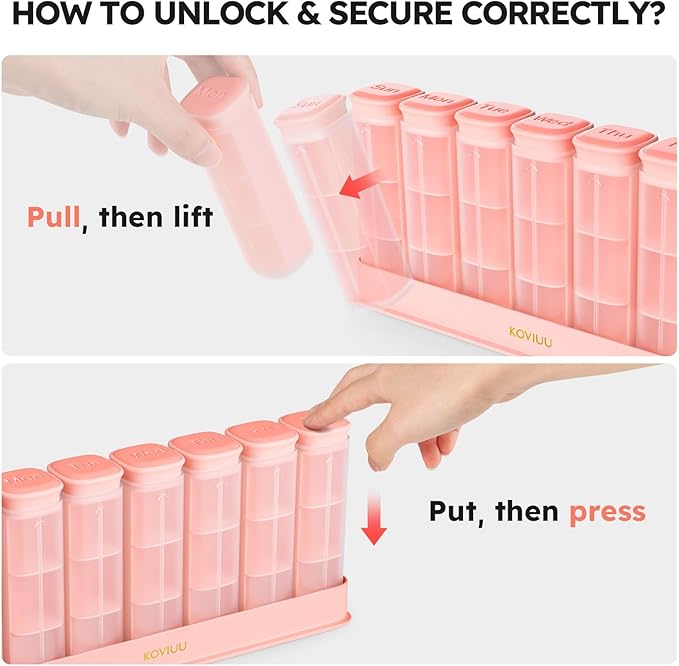 Weekly Pill Organizer 3X a Day, Detachable Pill Box 7 Day, Large 3 Times Daily Pill Case, Travel Pill Container Holder, Week Medication Dispenser Pillbox for Vitamin Supplement Medicine, Pink