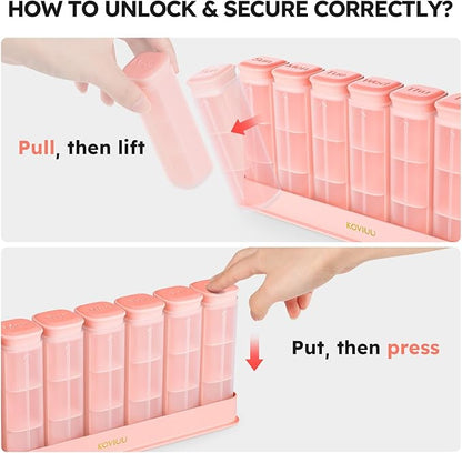 Weekly Pill Organizer 3X a Day, Detachable Pill Box 7 Day, Large 3 Times Daily Pill Case, Travel Pill Container Holder, Week Medication Dispenser Pillbox for Vitamin Supplement Medicine, Pink