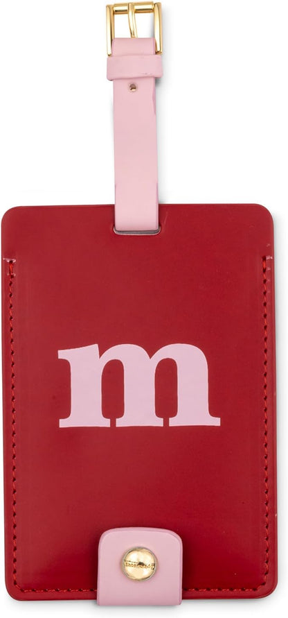 Kate Spade New York Leatherette Luggage Tag with Secure Strap, Colorful Suitcase Identifier for Travel, Monogram Bag Tag ID (M)