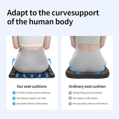 Inflatable Travel Cushion for Airplane and Car - Adjustable Air Pressure Seat Cushion for Long Flights, Office Chairs, and Travel - Portable 17.7x15.7 Inches - Black