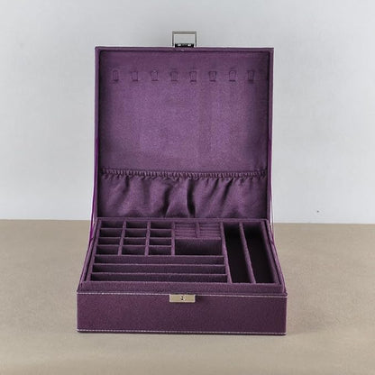 Jewelry Boxes 10 x 10 Inches 2-layer Handle Necklace Holder Organizer Jewellery Women Rings Storage Display Girls Earrings Case Lockable Jewelry Tray GY641 (Purple)