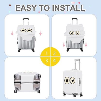 ANNA QUEEN Funny Cartoon Eyes Luggage Cover, White Suitcase Protector with Cute Big Eyes Design, Travel Suitcase Cover for 28-30 Inch Luggage, Stretchable & Washable Spandex Travel Accessories