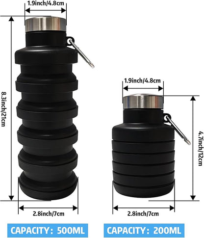 Collapsible Water Bottle,16oz Capacity Portable Reusable Silicone Water Bottle,Leak-proof,with buckle,foldable storage,Lightweight Durable for Fitness,Cycling,Sports,Camping,Hiking (Grey+Green)