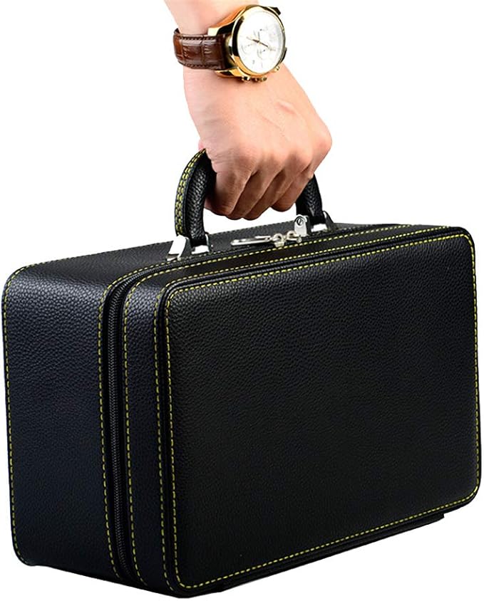 Oirlv Black Leather Jewelry Box Handmade Travel Jewelry Organizer Storage Case Holder For Girl Lady Earring,Ring,Necklace,Pendant,Watch,Bracelet.(3 layers)