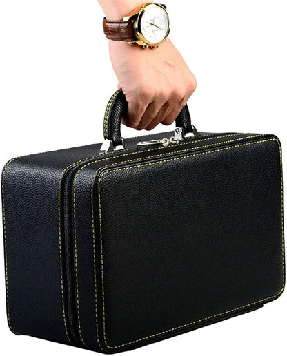 Oirlv Black Leather Jewelry Box Handmade Travel Jewelry Organizer Storage Case Holder For Girl Lady Earring,Ring,Necklace,Pendant,Watch,Bracelet.(3 layers)