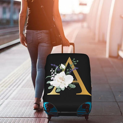 Flower Lette A Black Luggage Cover Elastic Washable Stretch Suitcase Protector Anti-Scratch Travel Suitcase Cover for Kid and Adult L (25-28 inch suitcase)