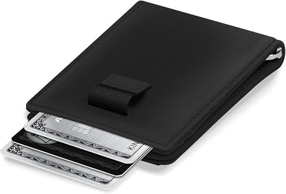 Kings Loot Money Clip Slim Minimalist Wallet for Men – RFID Blocking Leather Design with Money Clip – Front Pocket Bifold Holds 12 Cards – Stylish & Compact Wallets (Black)