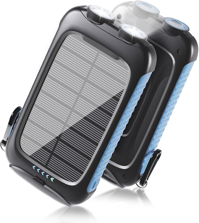 solar power bank, 20000mAh portable charger 5V/3A Fast Charging with USB-A and USB-C Ports battery bank Compatible with iPhone,Samsung,Waterproof,Emergency LED Flashlights for Camping, Hiking,Outdoor