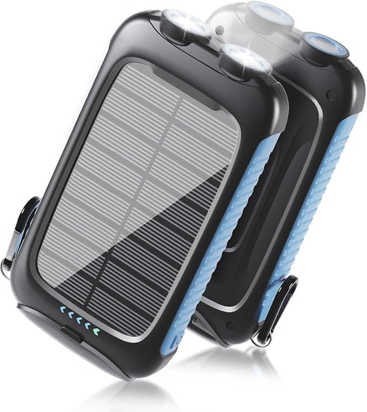 solar power bank, 20000mAh portable charger 5V/3A Fast Charging with USB-A and USB-C Ports battery bank Compatible with iPhone,Samsung,Waterproof,Emergency LED Flashlights for Camping, Hiking,Outdoor