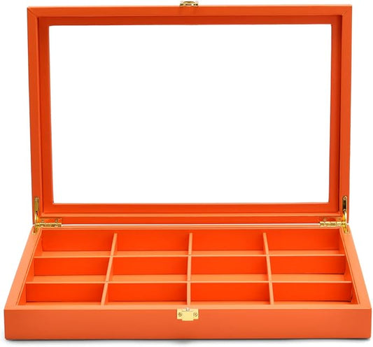 Oirlv Premium Leather Jewelry Organizer Tray with Acrylic Lid Bracelet Bangle Necklace Display Case Drawer Insert 12 Gird Jewelry Case