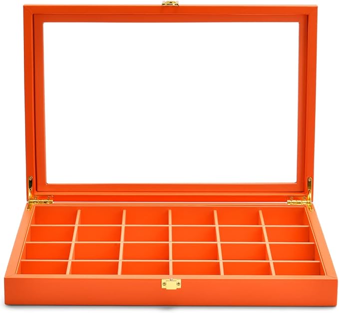 Oirlv 24 Grid Premium Leather Jewelry Organizer Tray with Transparent Lid Jewelry Display Case Drawer Insert Rings Earrings Holder