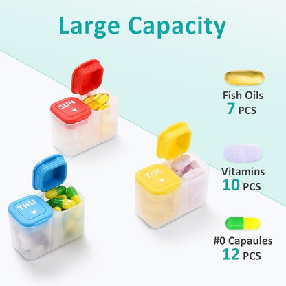 Fullicon Moisture-Proof Pill Organizer 2 Times a Day, Weekly Pill Boxes & Organiser with Silicone Lids, Large Capacity AM PM Pill Organizer 7 Day, Travel Pill Case for Vitamins (Clear Rainbow)