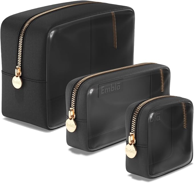 Clear Cosmetic Bags Set of 3, Mini Small Large Makeup Bags For Women Clear Pouch Cosmetics Cases Zipper Cute Pouches Make Up Travel Toiletry Essentials Preppy Purse Organizer Makeup Cases, Black